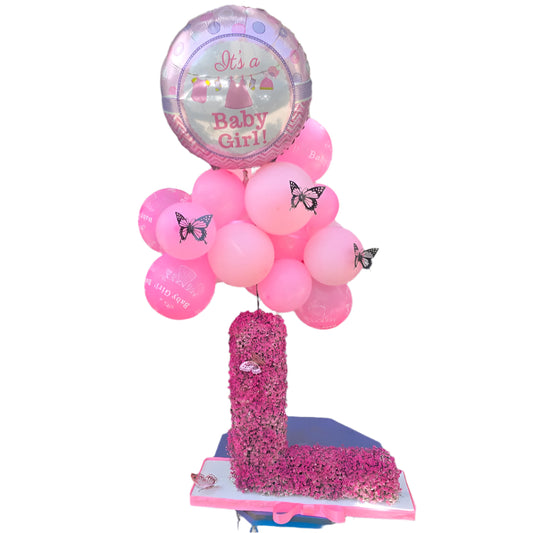 Baby Girl Floral Letter Stand with Balloons