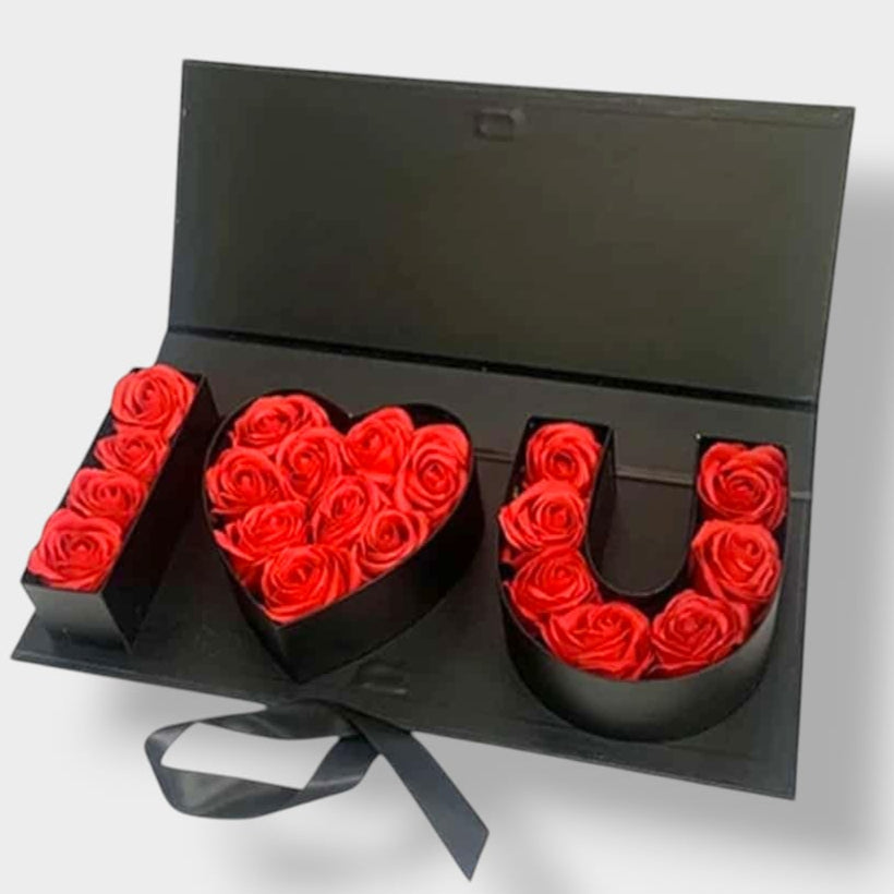 Elegant 'I Love You' Black Rose Box